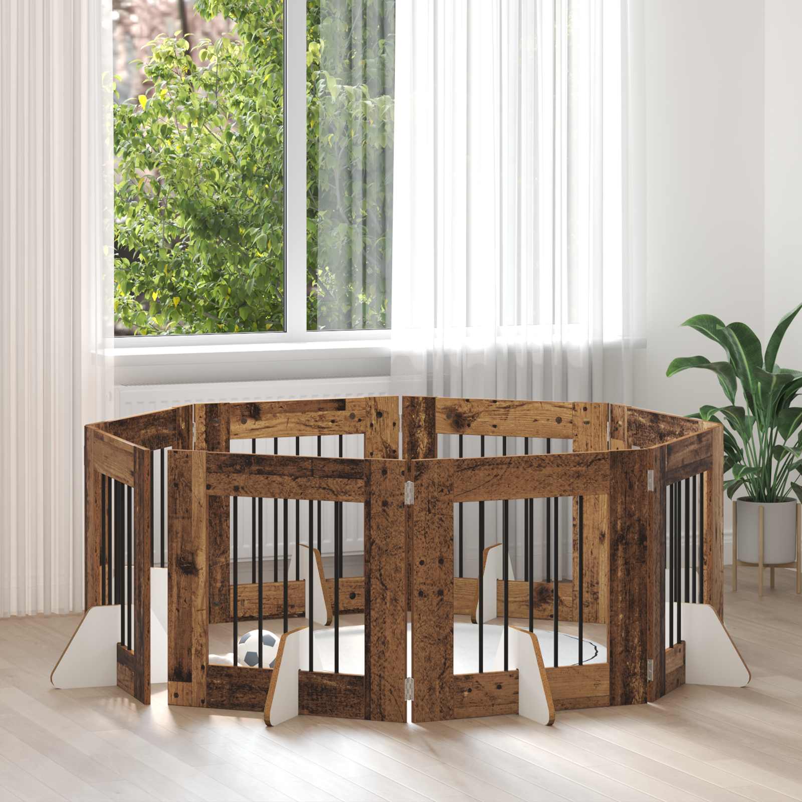 Hondenhekje met standaards 8 pcs Oud hout 60 x 60 cm