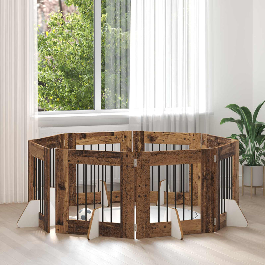 Hondenhekje met standaards 8 pcs Oud hout 60 x 60 cm