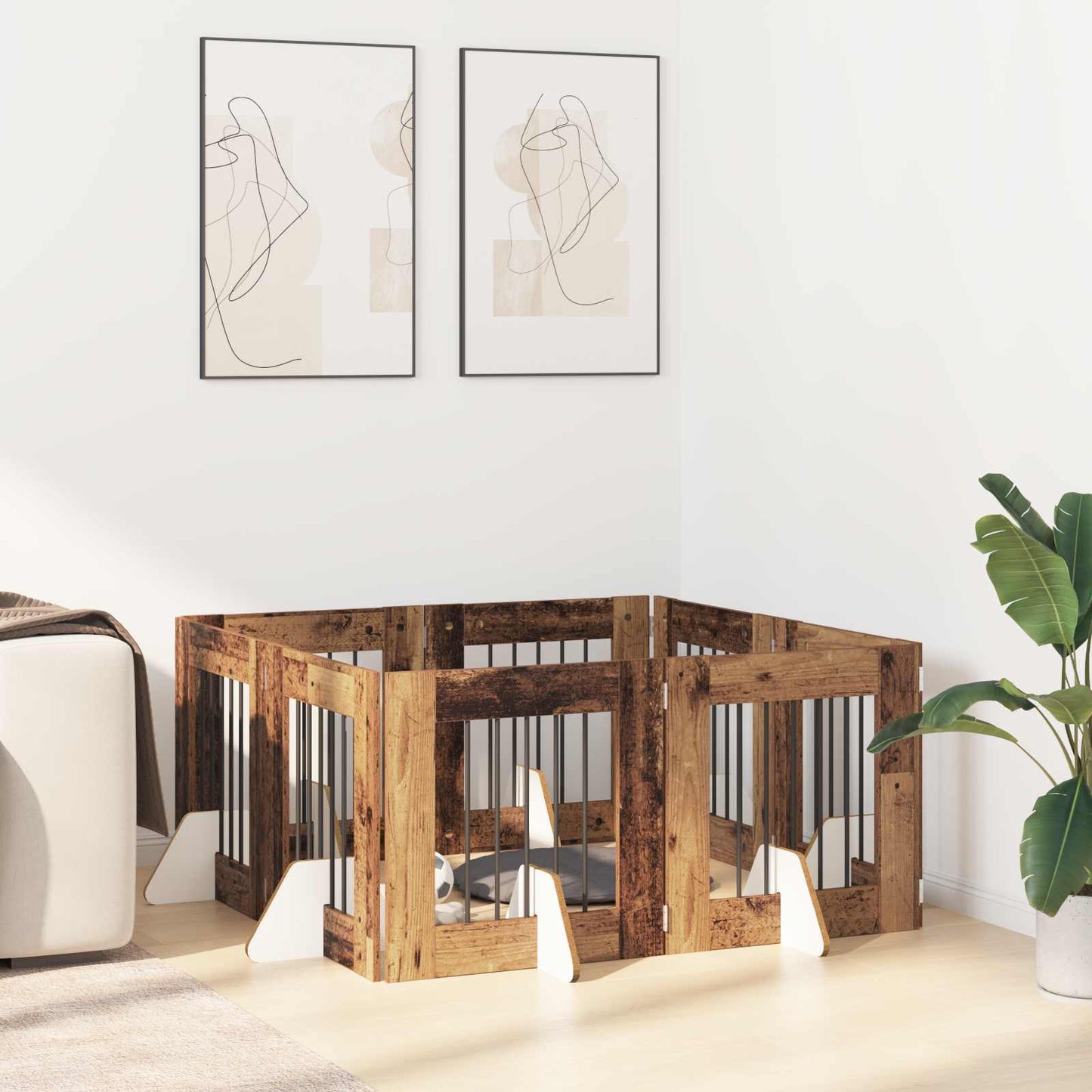 Hondenhekje met standaards 8 pcs Oud hout 60 x 60 cm