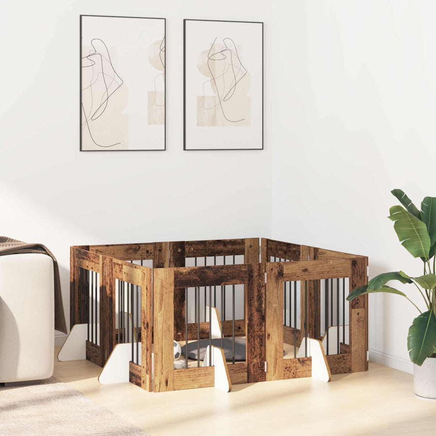 Hondenhekje met standaards 8 pcs Oud hout 60 x 60 cm