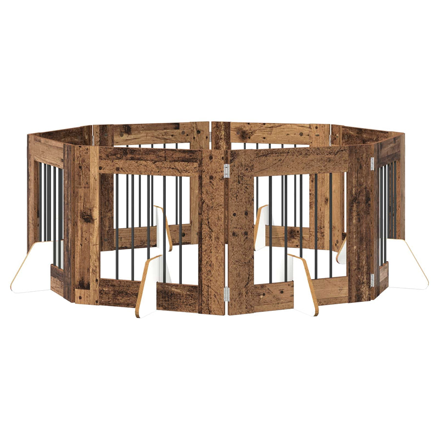 Hondenhekje met standaards 8 pcs Oud hout 60 x 60 cm