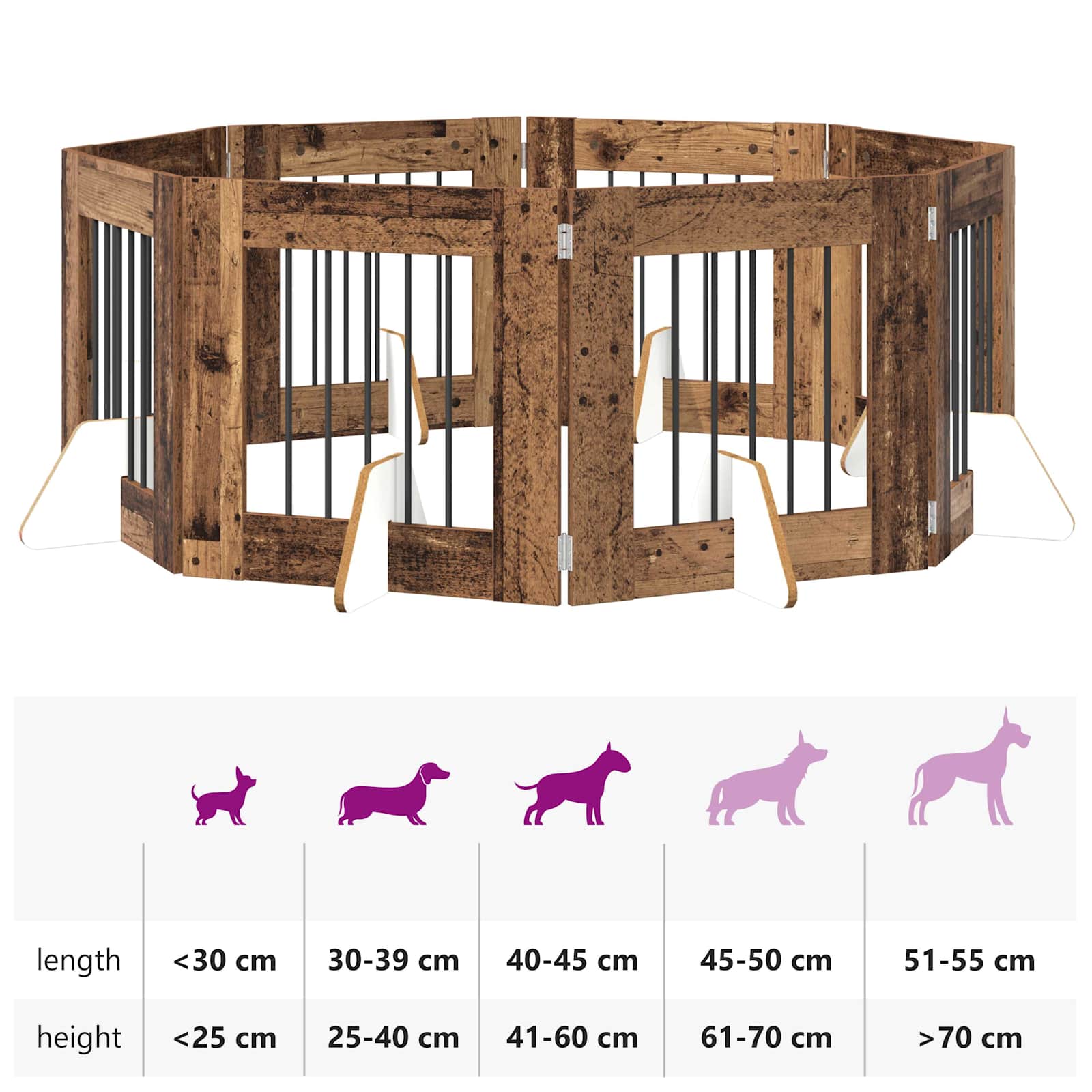 Hondenhekje met standaards 8 pcs Oud hout 60 x 60 cm
