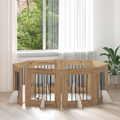 Hondenhekje met standaards 8 pcs Artisanaal eiken 60 x 60 cm