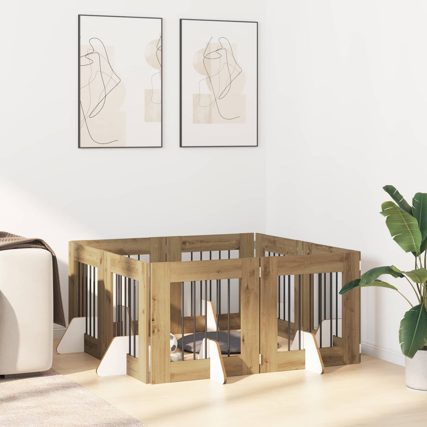 Hondenhekje met standaards 8 pcs Artisanaal eiken 60 x 60 cm
