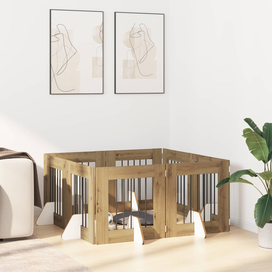 Hondenhekje met standaards 8 pcs Artisanaal eiken 60 x 60 cm