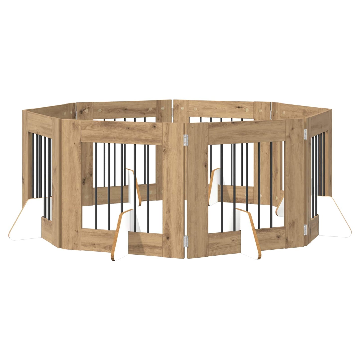 Hondenhekje met standaards 8 pcs Artisanaal eiken 60 x 60 cm