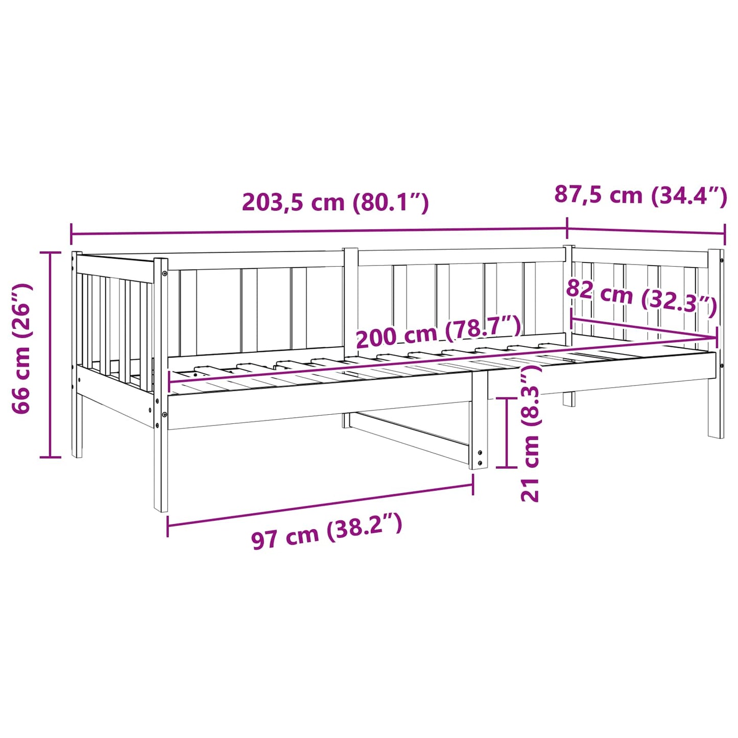 Bedframe met hoofdeinde Wasbruin 80 x 200 cm Massief grenenhout