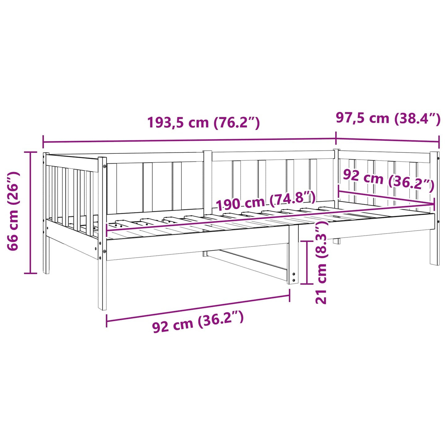Bedframe met hoofdeinde Wasbruin 90 x 190 cm Massief grenenhout