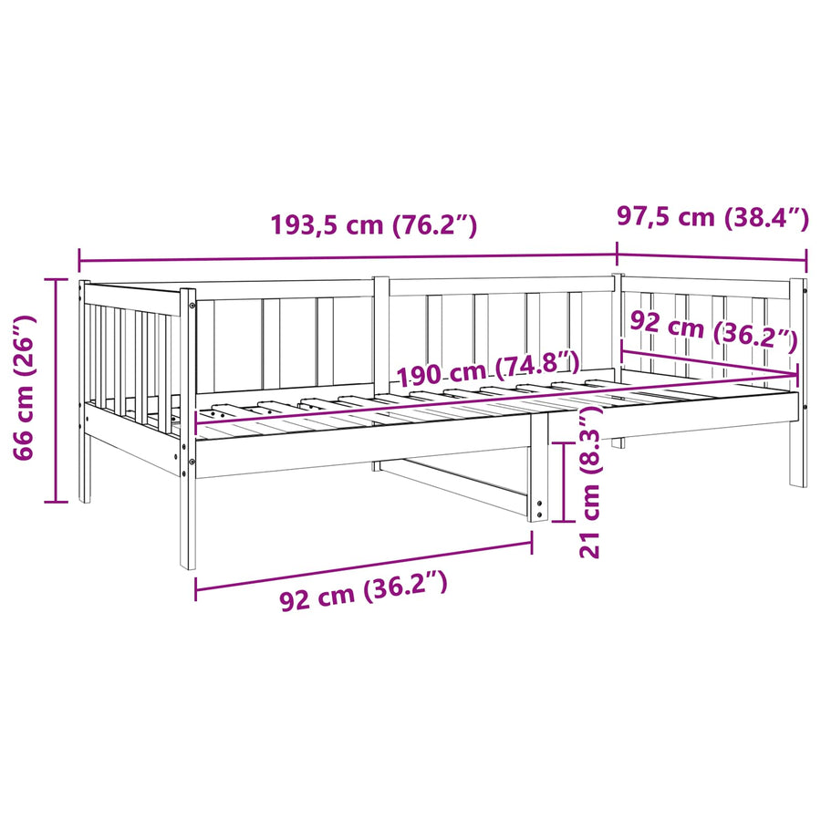Bedframe met hoofdeinde Wasbruin 90 x 190 cm Massief grenenhout