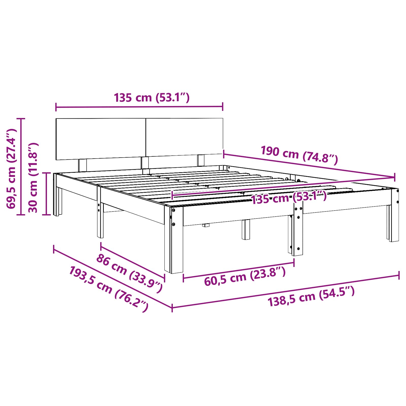Bedframe Wasbruin 135 x 190 cm Massief grenenhout