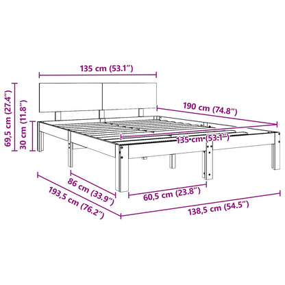 Bedframe Wasbruin 135 x 190 cm Massief grenenhout