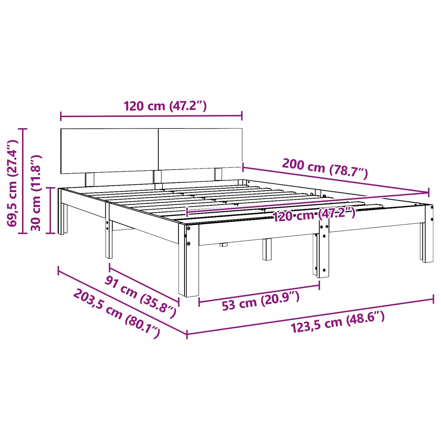 Bedframe Wasbruin 120 x 190 cm Massief grenenhout