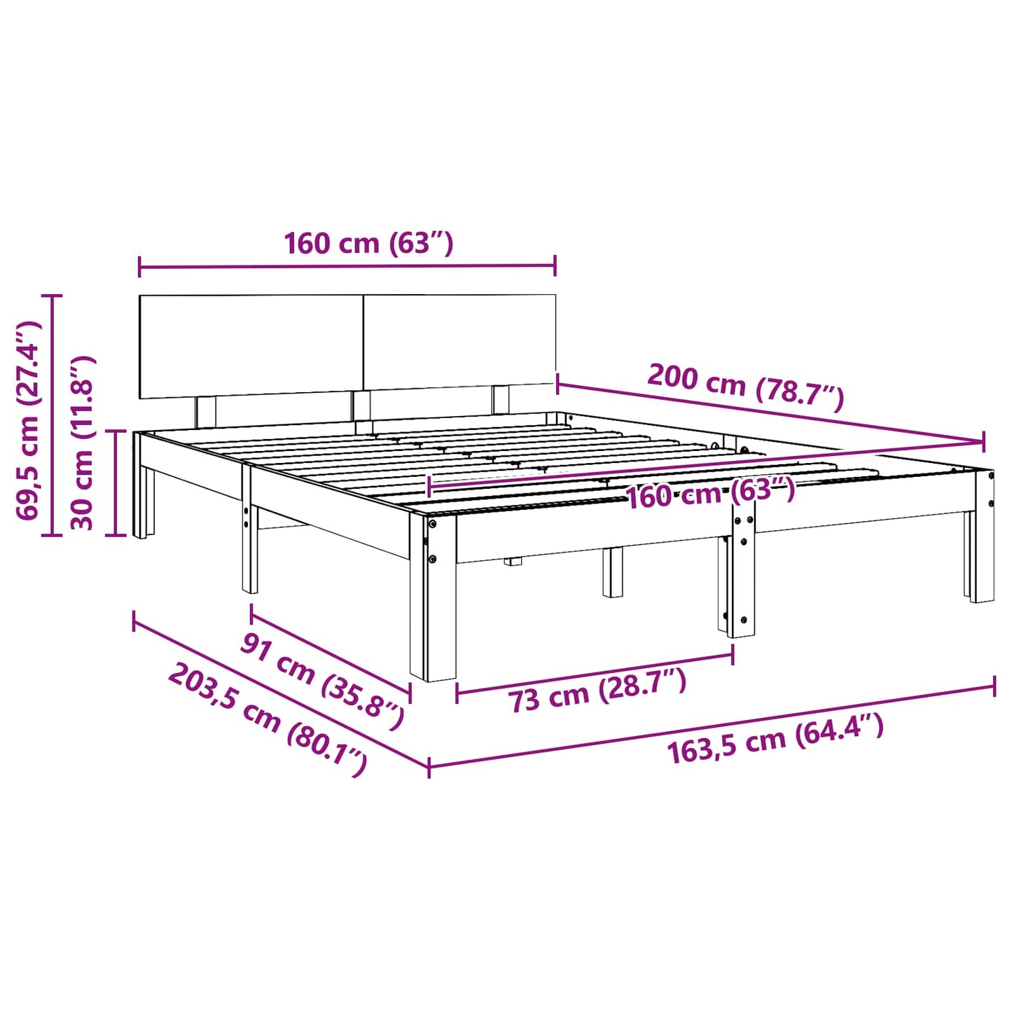 Bedframe Wasbruin 160 x 200 cm Massief grenenhout