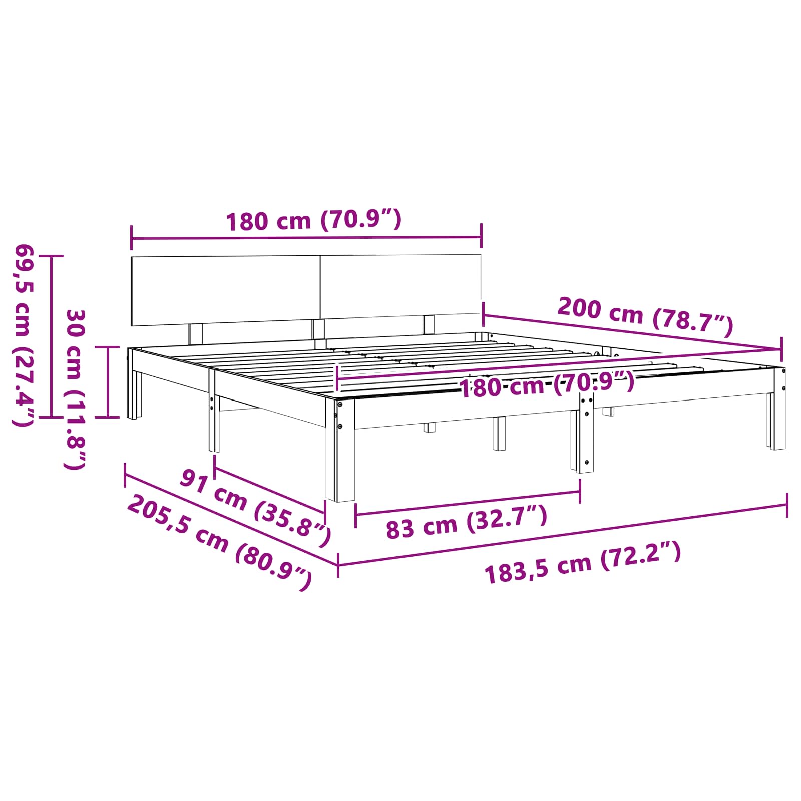Bedframe Wasbruin 180 x 200 cm Massief grenenhout