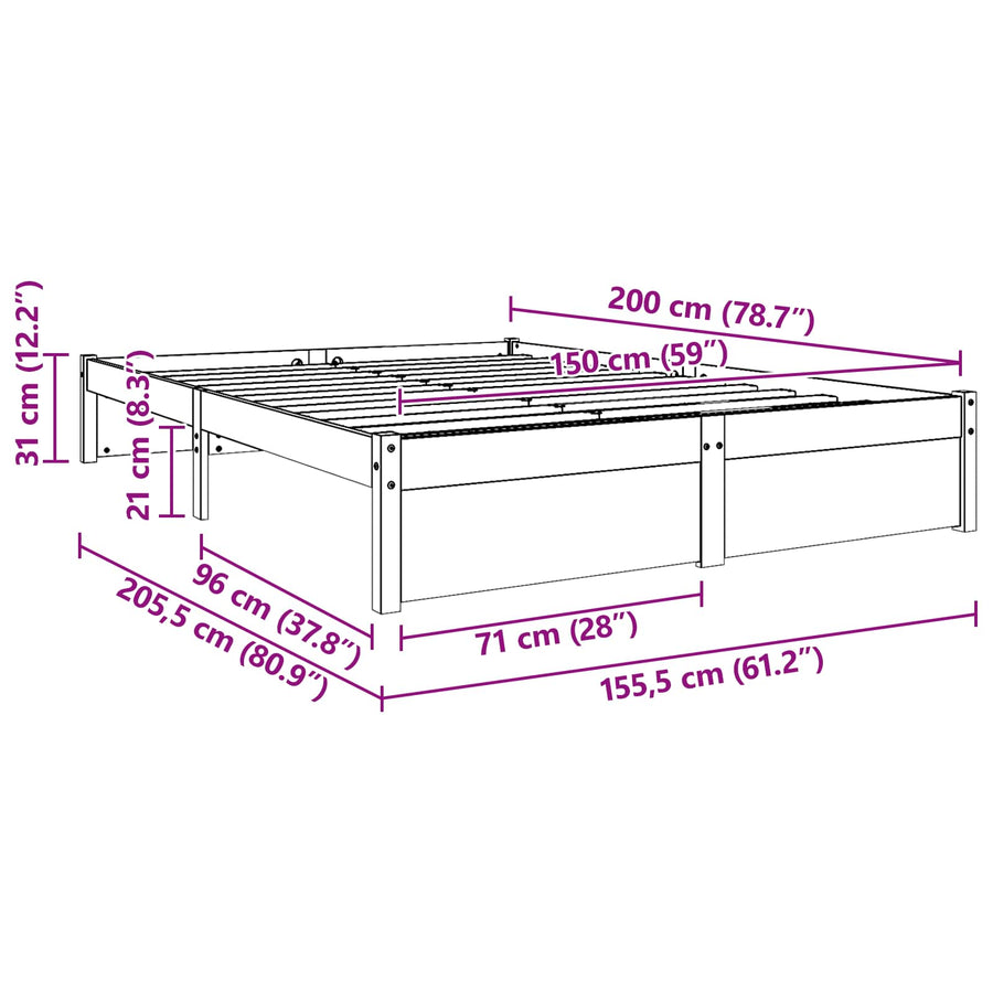 Bedframe Wasbruin 150 x 200 cm Massief Vurenhout