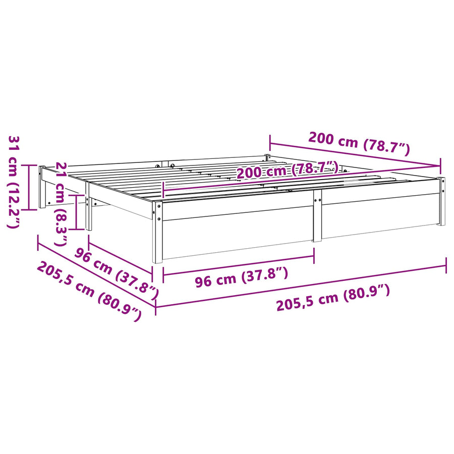 Bedframe Wasbruin 200 x 200 cm Massief Vurenhout