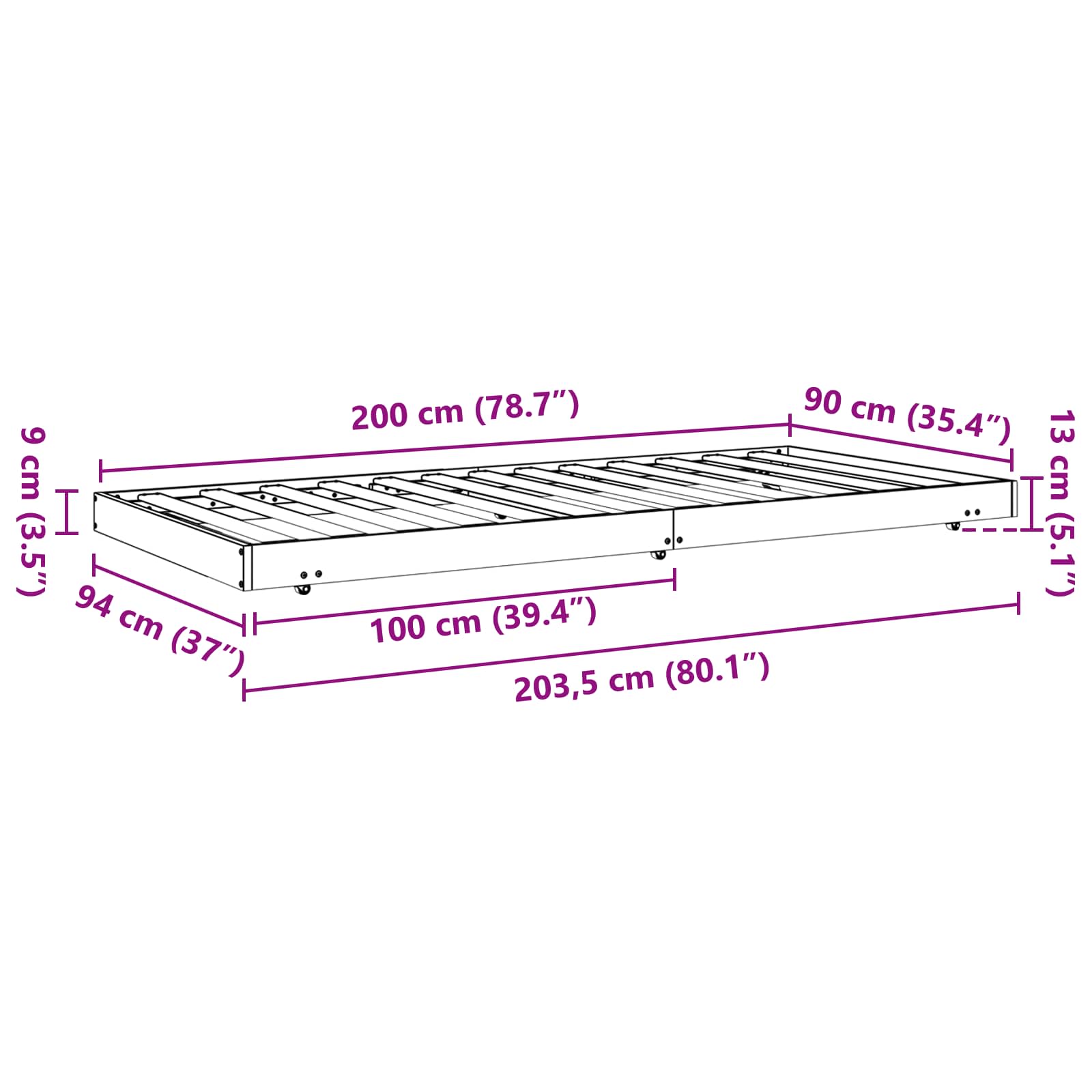 Bedframe Wasbruin 90 x 200 cm Massief grenenhout
