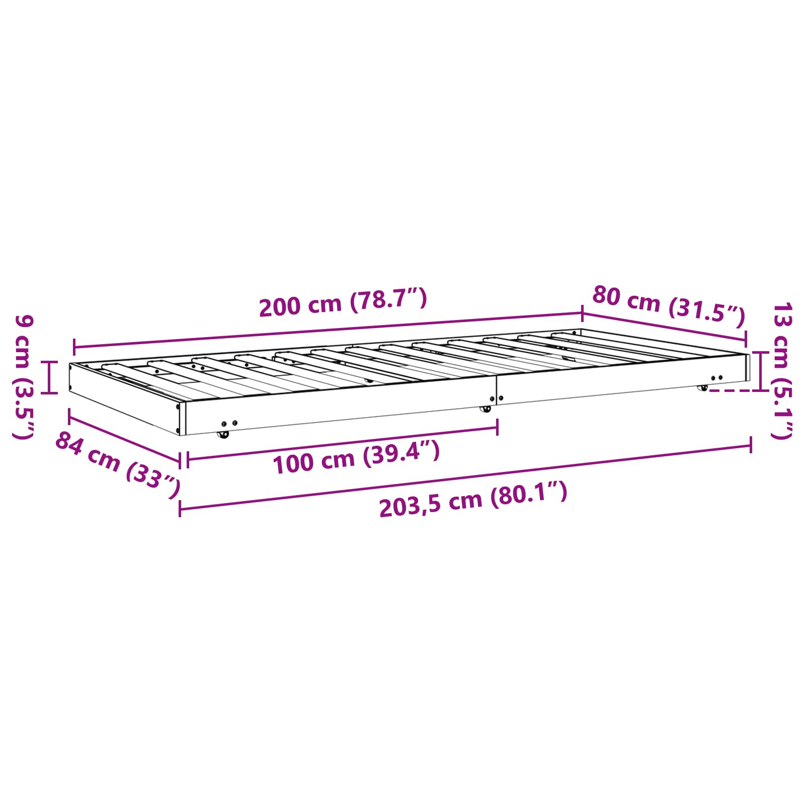 Bedframe Wasbruin 80 x 200 cm Massief grenenhout