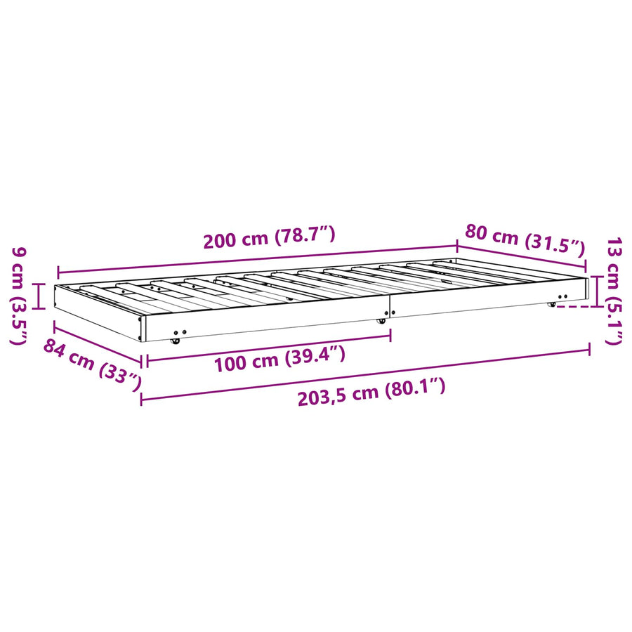 Bedframe Wasbruin 80 x 200 cm Massief grenenhout