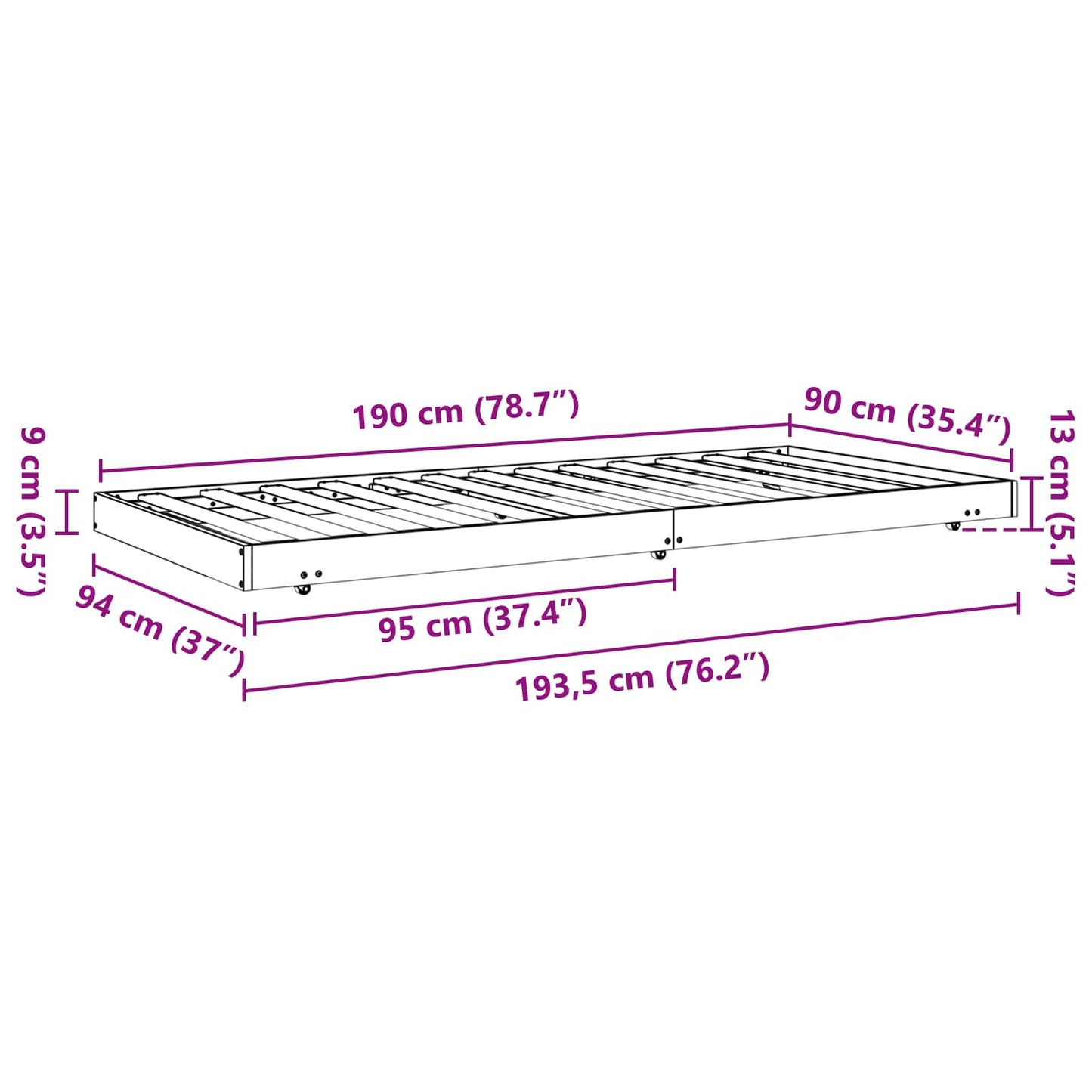 Bedframe Wasbruin 90 x 190 cm Massief grenenhout