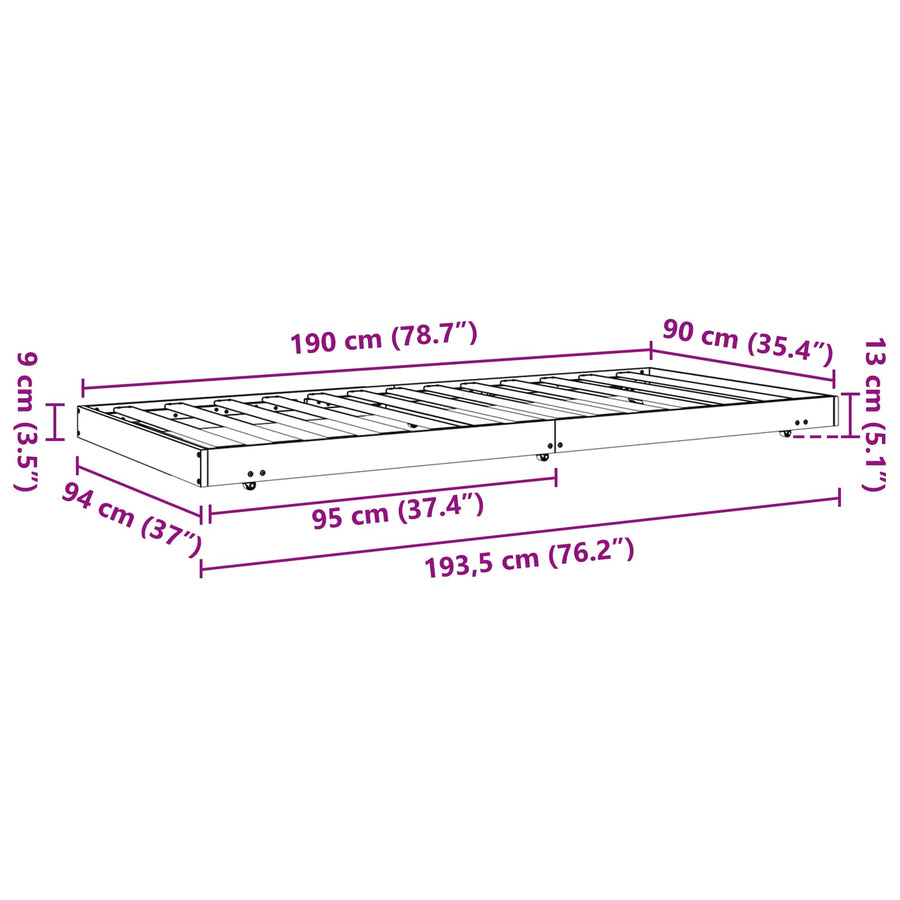 Bedframe Wasbruin 90 x 190 cm Massief grenenhout