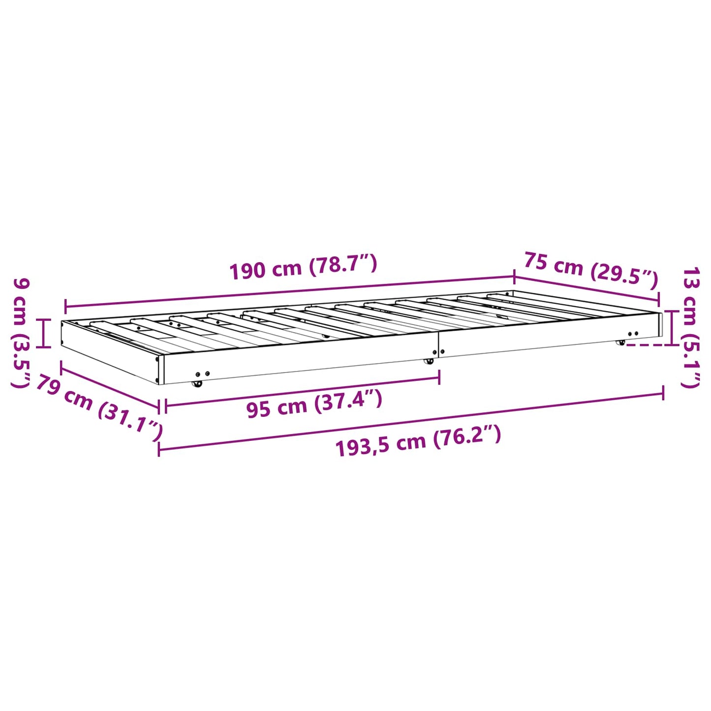 Bedframe Wasbruin 70 x 190 cm Massief grenenhout