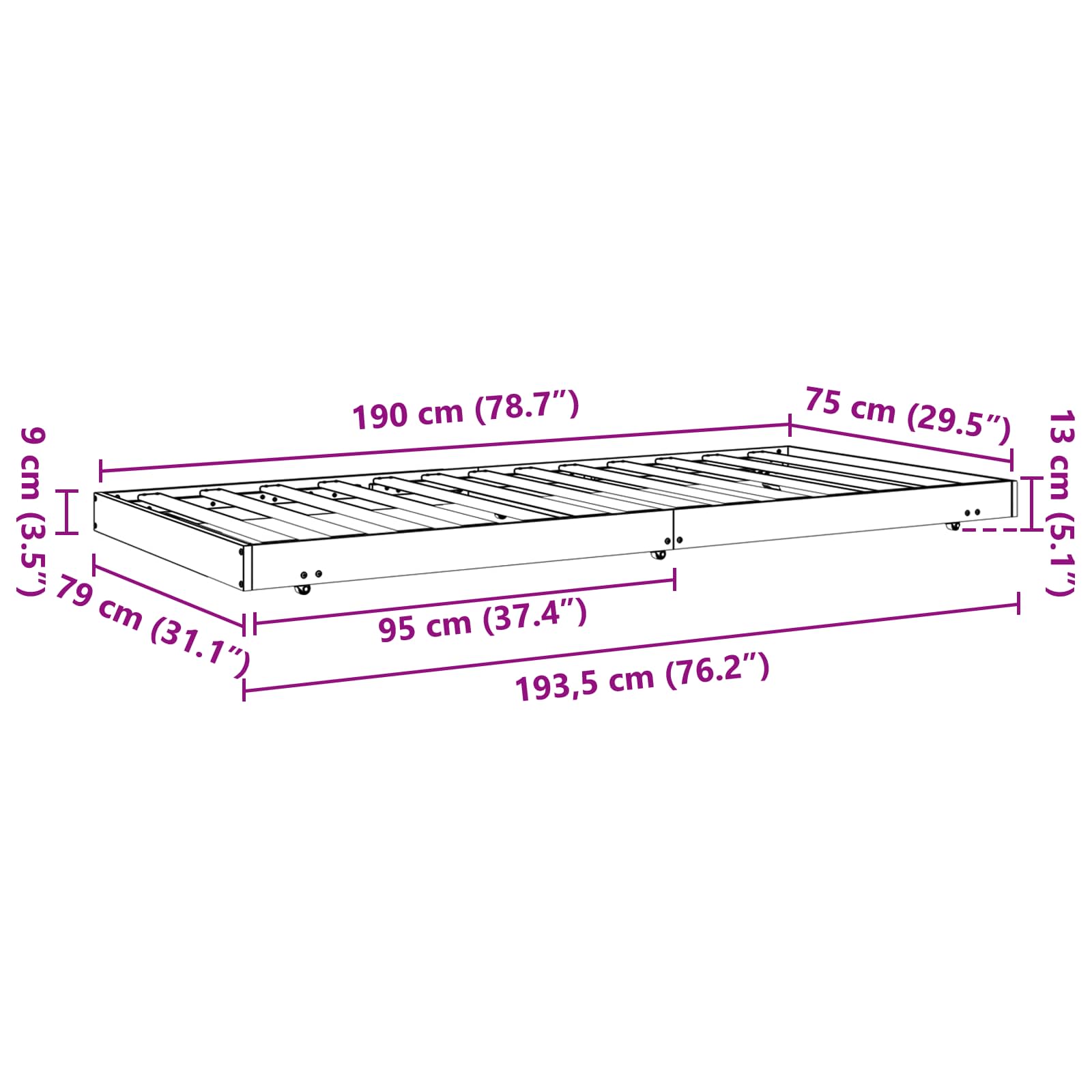 Bedframe Wasbruin 70 x 190 cm Massief grenenhout