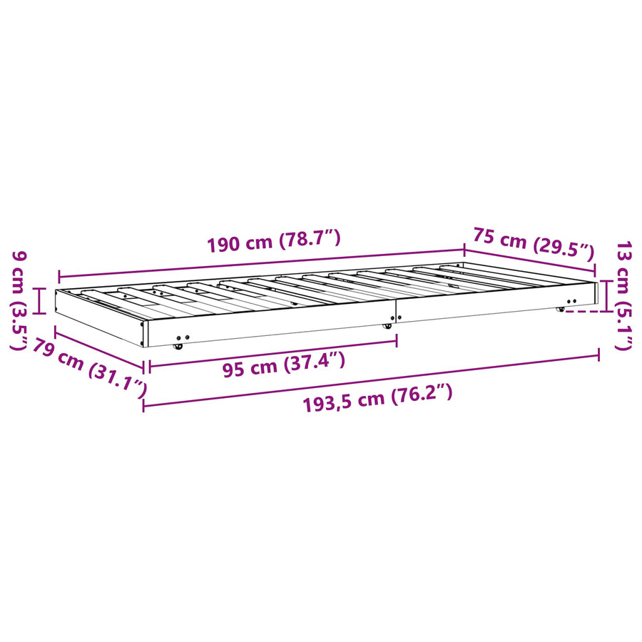 Bedframe Wasbruin 70 x 190 cm Massief grenenhout
