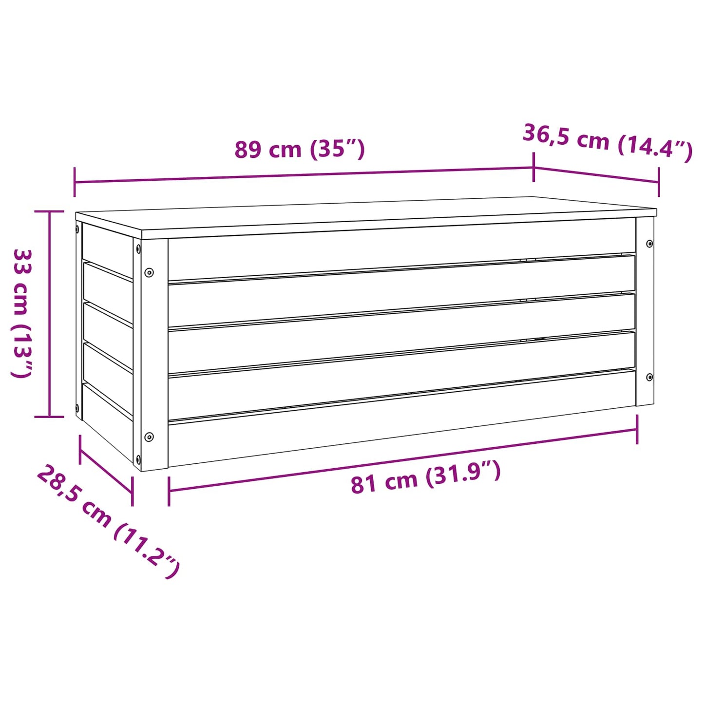 Opbergbox Wasbruin 89 x 36,5 x 33 cm Massief grenenhout