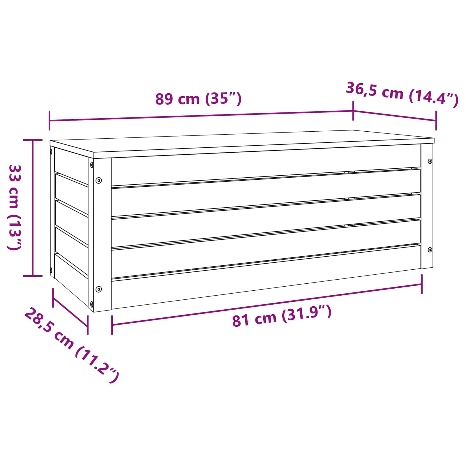 Opbergbox Wasbruin 89 x 36,5 x 33 cm Massief grenenhout