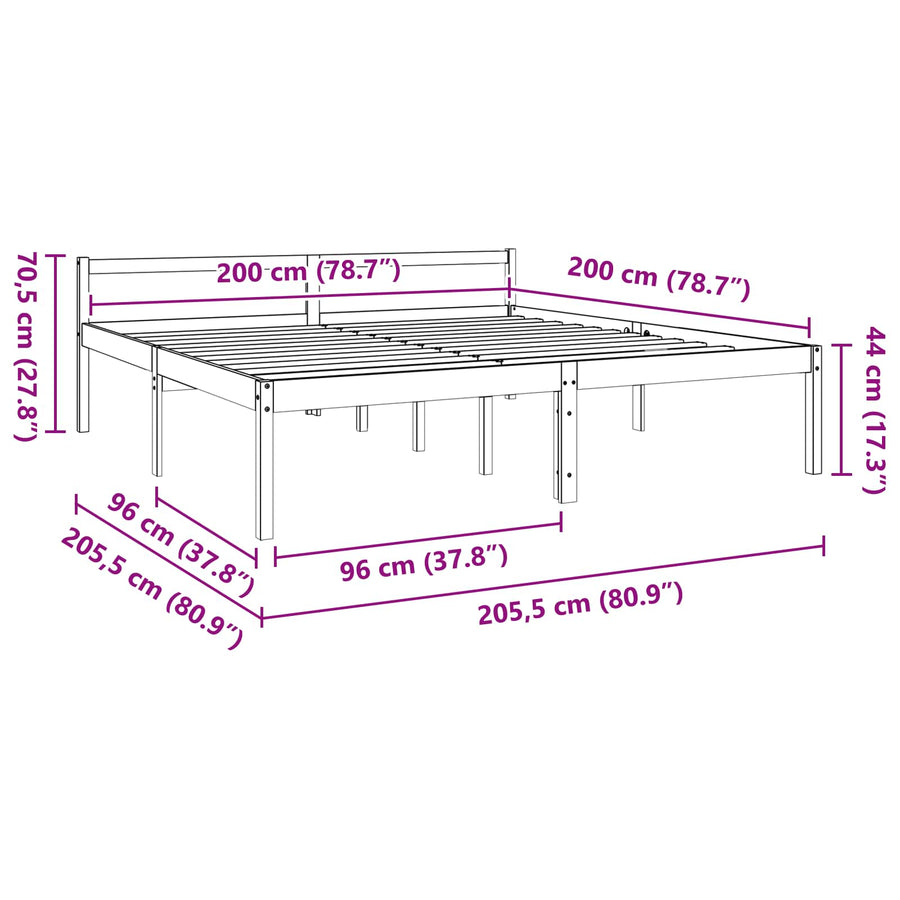 Bedframe Wasbruin 200 x 200 cm Massief grenenhout