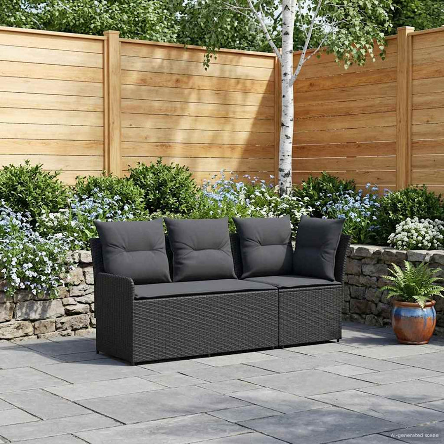 Tuinstoel met Armleuning en Hoekbank 2 Stuk Zwart PE Rattan