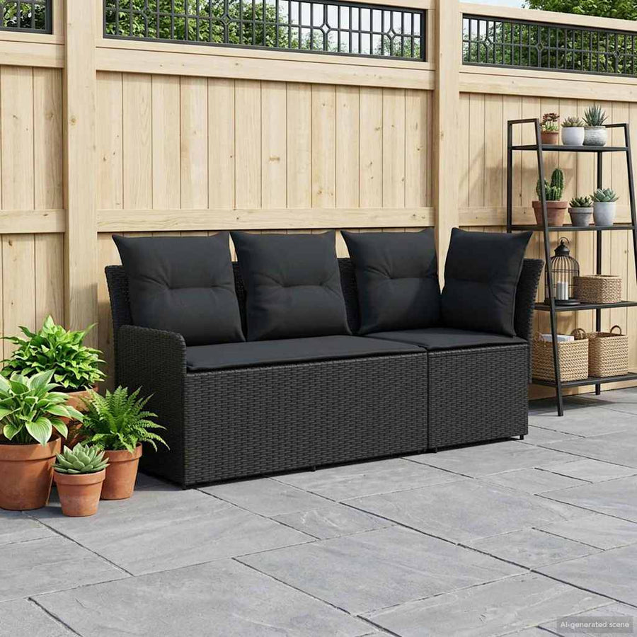 Tuinstoel met Armleuning en Hoekbank 2 Stuk Zwart PE Rattan