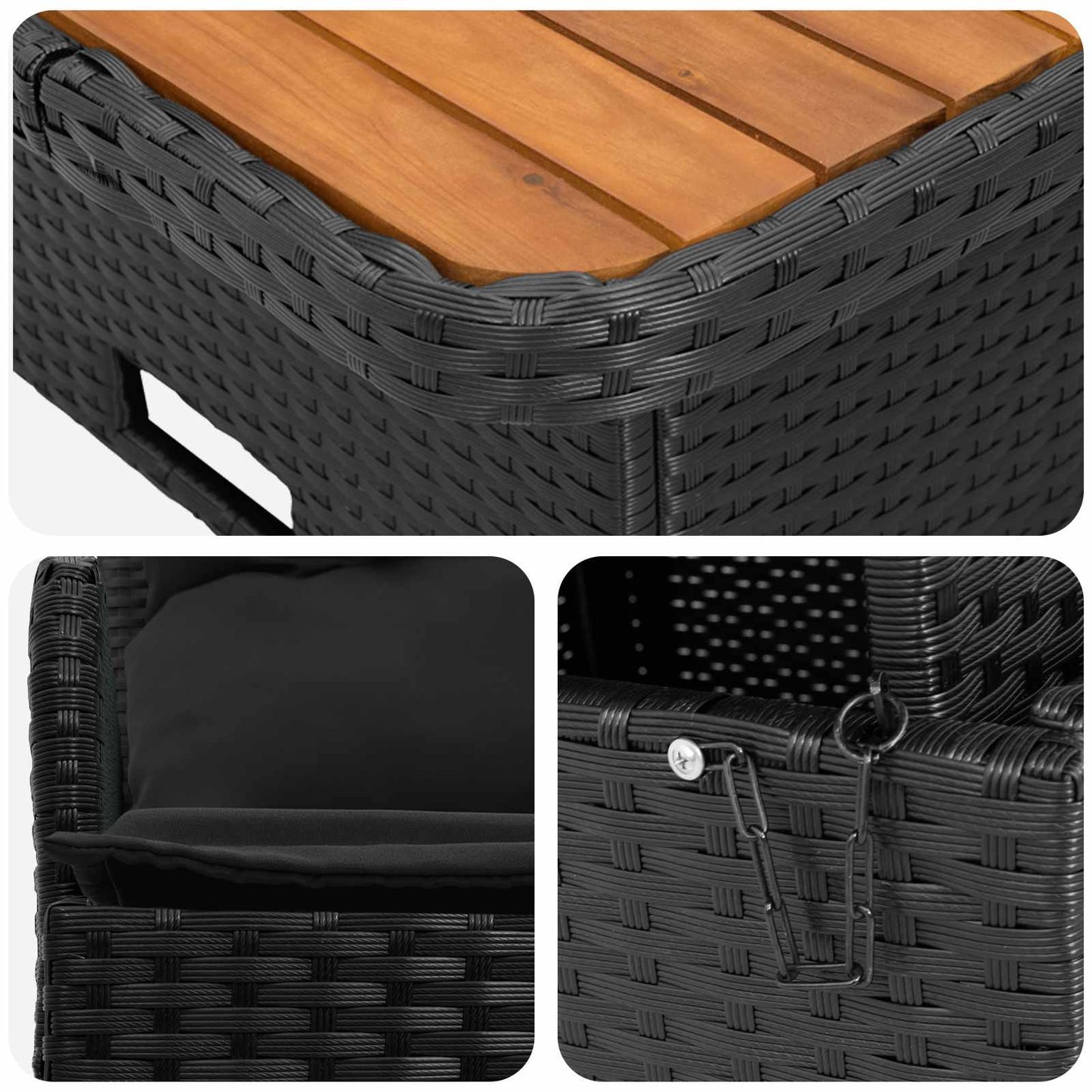 Tuin Armsteun Sofa met Opklaptafel 2 Stuk Zwart PE Rattan