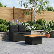 Tuin loungeset met opklaptafel 90x90x68 cm zwart PE rotan
