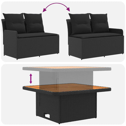 Tuin Armsteun Sofa met Opklaptafel 2 Stuk Zwart PE Rattan