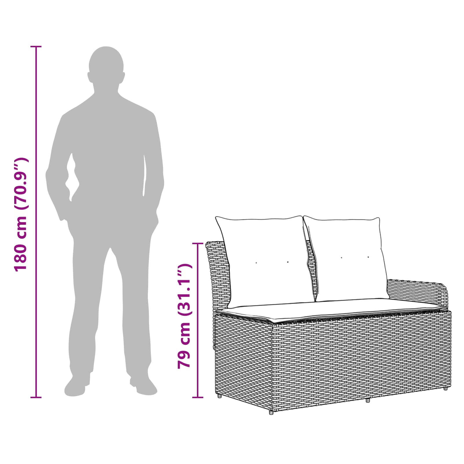 Tuin Armsteun Sofa met Opklaptafel 2 Stuk Zwart PE Rattan