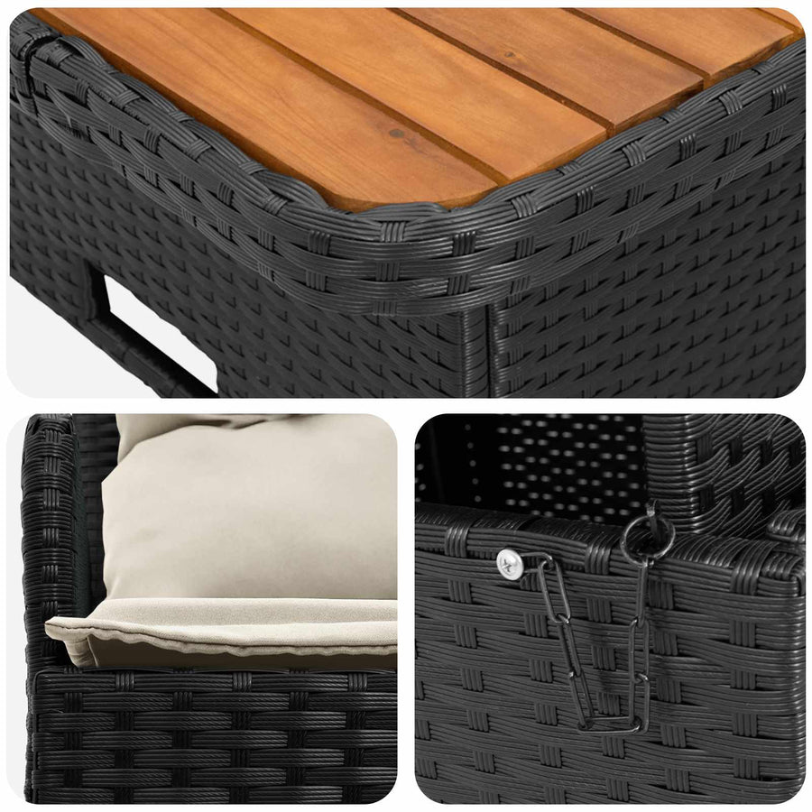 Tuin Armsteun Sofa met Opklaptafel 2 Stuk Zwart en Crème