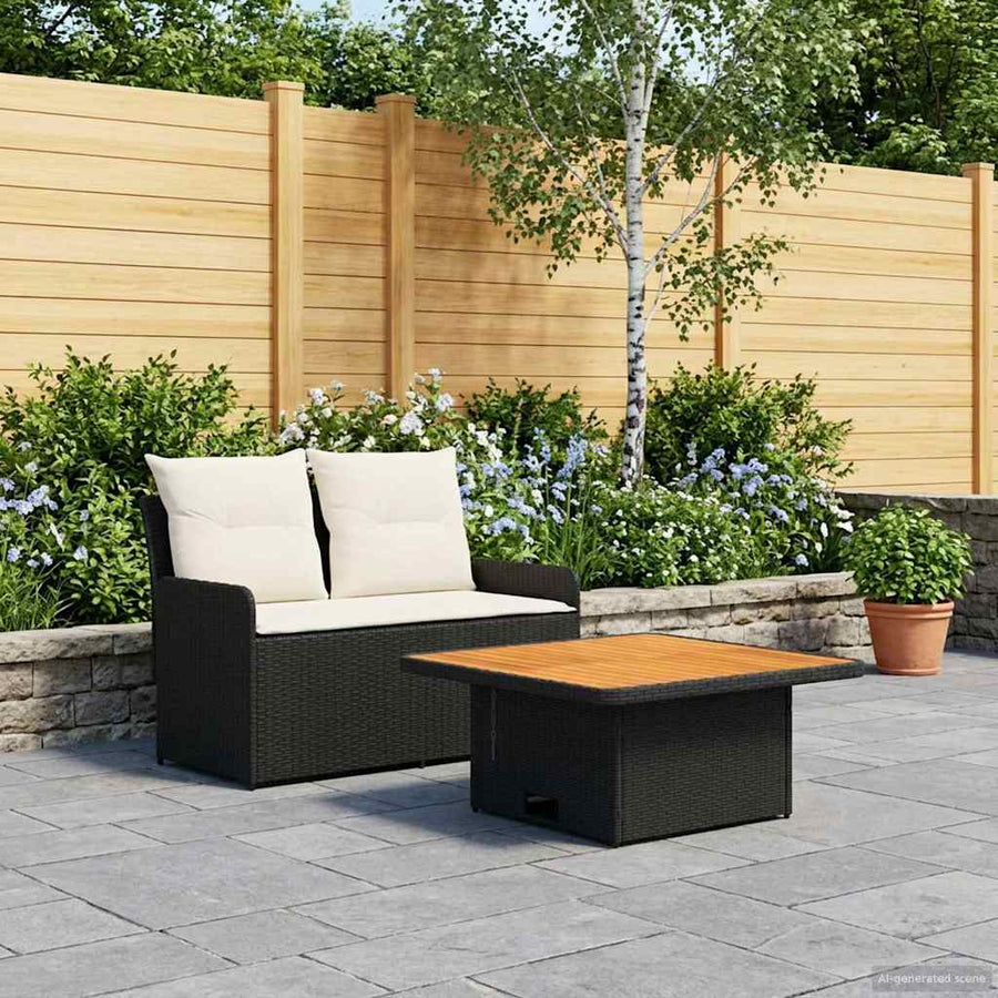 Tuin Armsteun Sofa met Opklaptafel 2 Stuk Zwart en Crème