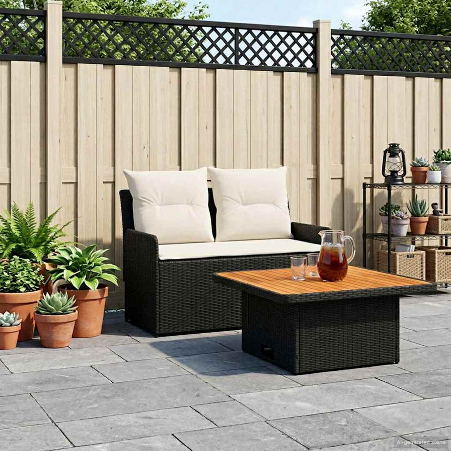 Tuin Armsteun Sofa met Opklaptafel 2 Stuk Zwart en Crème