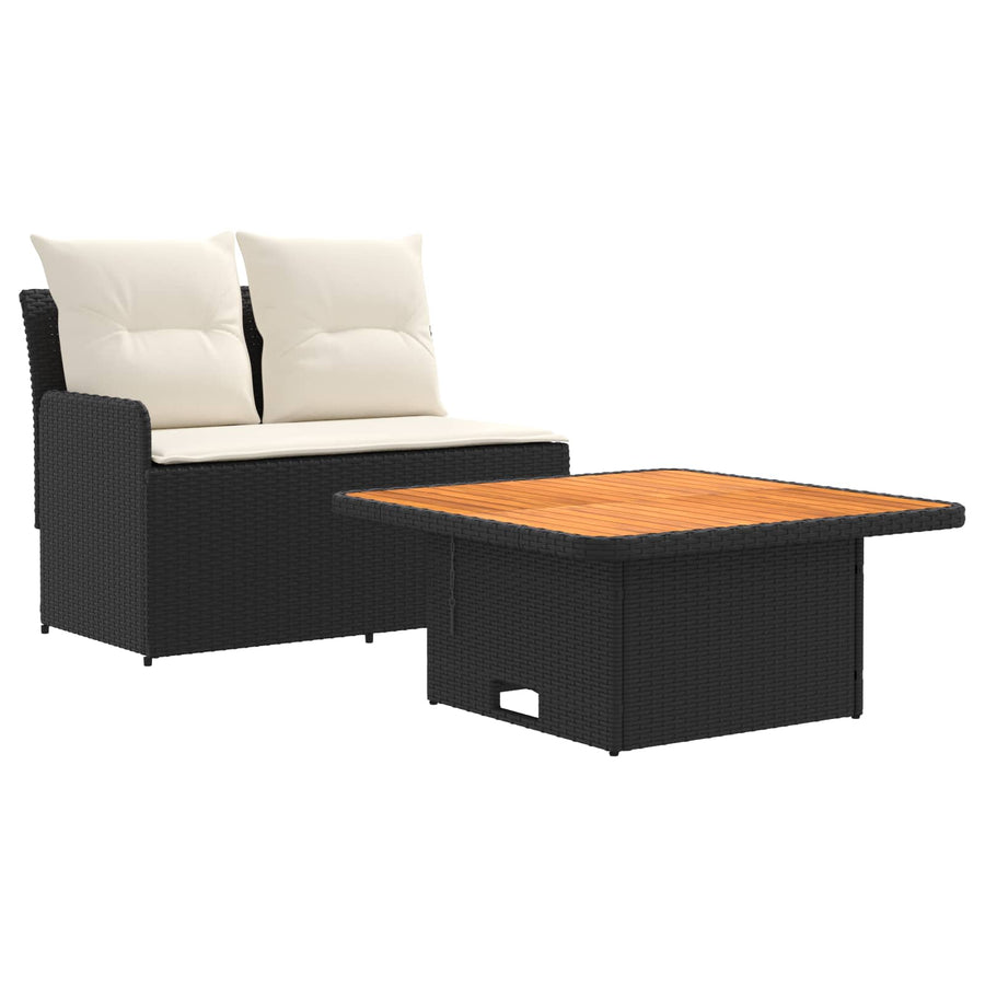 Tuin Armsteun Sofa met Opklaptafel 2 Stuk Zwart en Crème