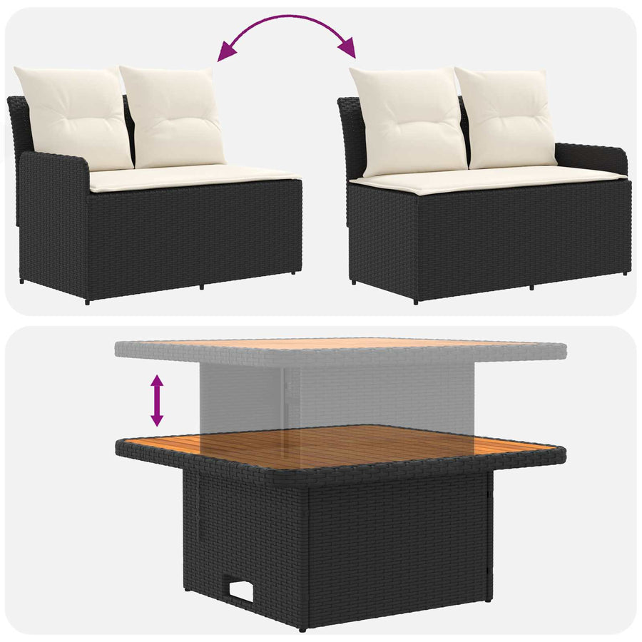 Tuin Armsteun Sofa met Opklaptafel 2 Stuk Zwart en Crème