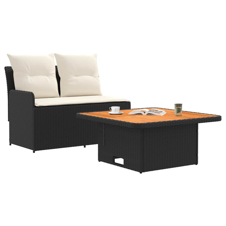 Tuin Armsteun Sofa met Opklaptafel 2 Stuk Zwart en Crème