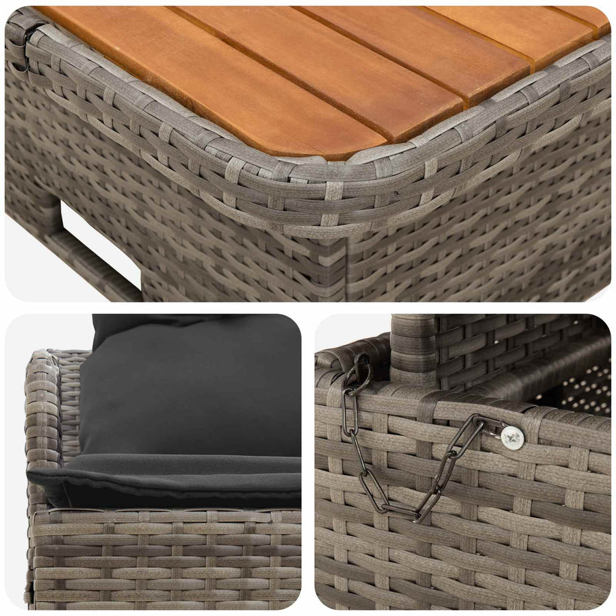 Tuin Armsteun Sofa met Opklaptafel 2 Stuk Grijs en Donkergrijs