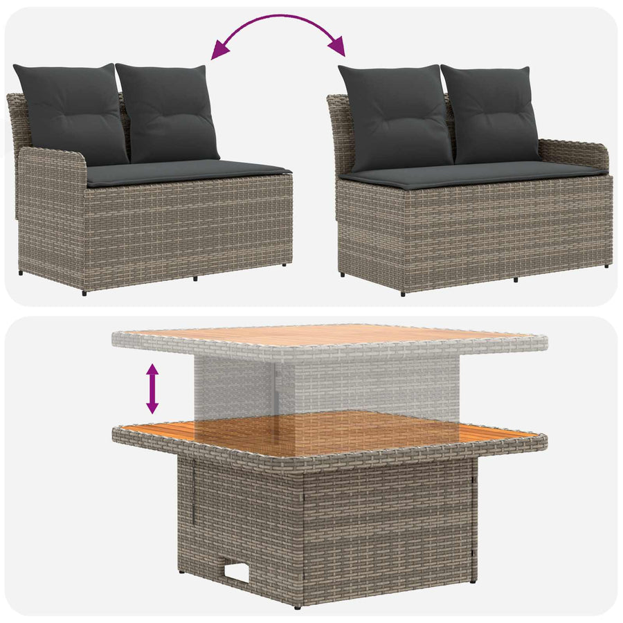 Tuin Armsteun Sofa met Opklaptafel 2 Stuk Grijs en Donkergrijs