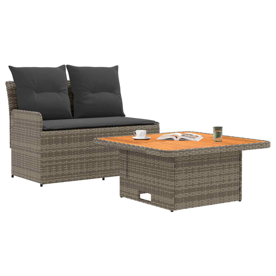 Tuin Armsteun Sofa met Opklaptafel 2 Stuk Grijs en Donkergrijs