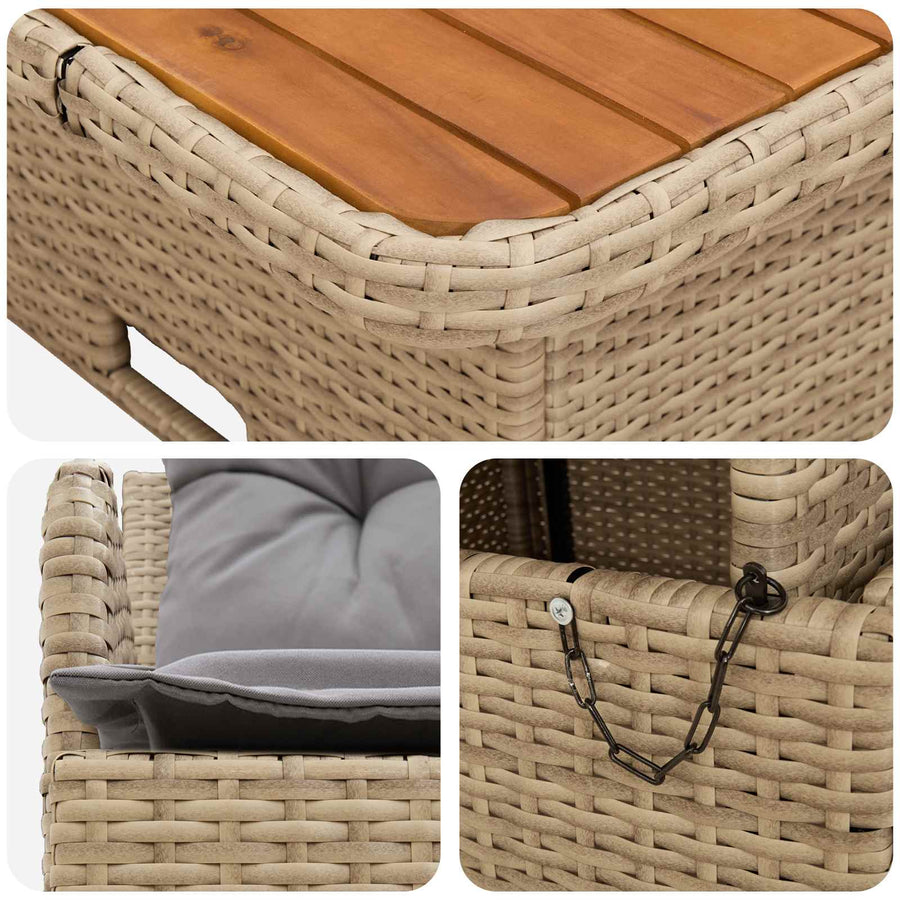 Tuin Armsteun Sofa met Opklaptafel 2 Stuk Beige en Licht Grijs