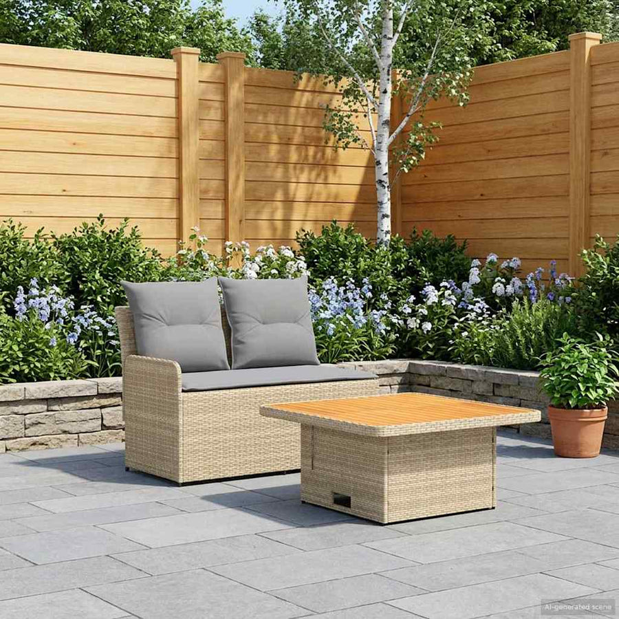 Tuin Armsteun Sofa met Opklaptafel 2 Stuk Beige en Licht Grijs