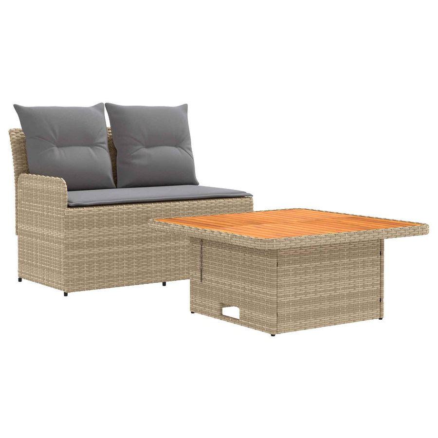 Tuin Armsteun Sofa met Opklaptafel 2 Stuk Beige en Licht Grijs