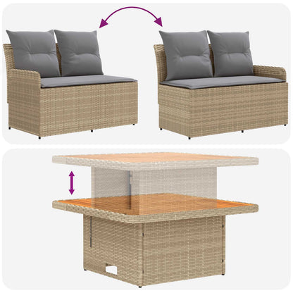 Tuin Armsteun Sofa met Opklaptafel 2 Stuk Beige en Licht Grijs